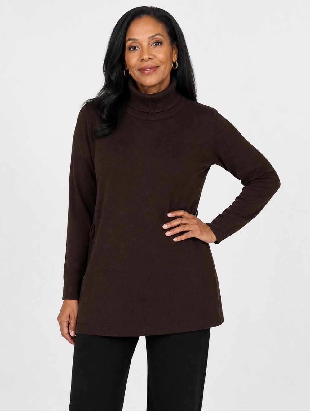BCBGMaxAzria Dark Chocolate Belt Loop Vintage Turtleneck Tunic Sweater- Size:3X